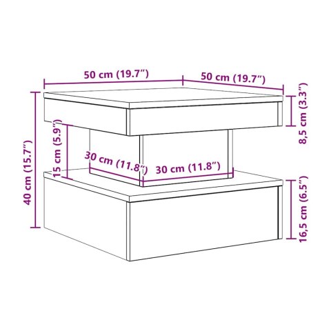 STOLIK KAWOWY Z OŚWIETLENIEM LED CZARNY DĄB 50X50X40CM
