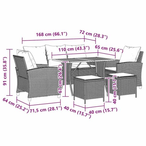 6-CZ. ZESTAW MEBLI OGRODOWYCH Z PODUSZKAMI SZARY POLIRATTAN
