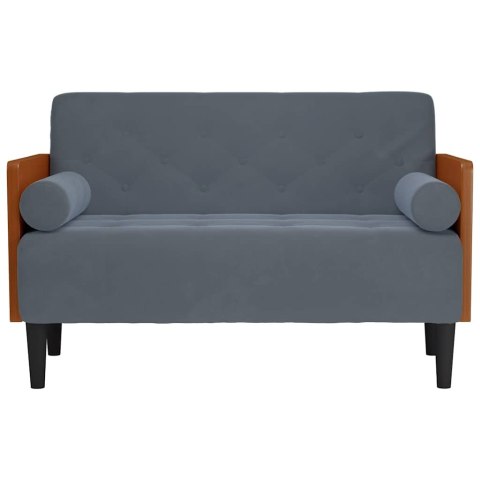 SOFA DWUOSOBOWA Z PODUSZKAMI WAŁKOWYMI CIEMNOSZARA 110CM
