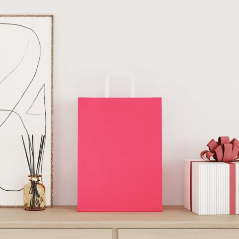 TORBY PAPIEROWE 250 SZT. Z UCHWYTAMI RÓŻOWE 26X12X35CM