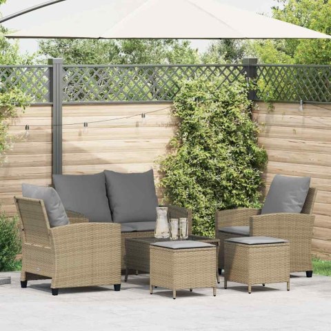 6-CZ. ZESTAW MEBLI OGRODOWYCH Z PODUSZKAMI BEŻOWY POLIRATTAN