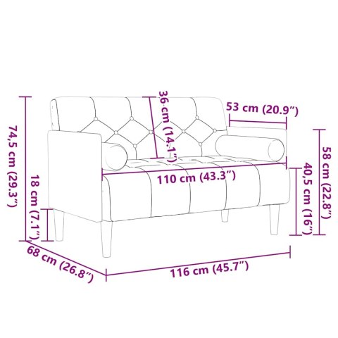 SOFA DWUOSOBOWA Z PODUSZKAMI W KOLORZE KREMOWYM 110CM