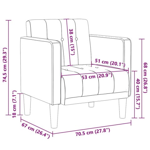 SOFA FOTEL Z PODŁOKIETNIKAMI JASNOSZARY 53CM AKSAMIT