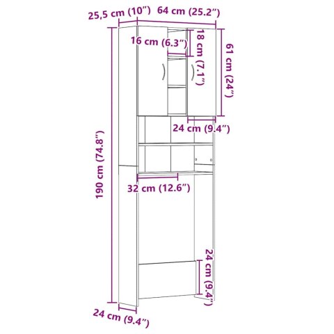 SZAFKA NA PRALKĘ CZARNY DĄB 64X25,5X190CM
