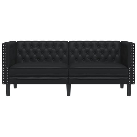 SOFA CHESTERFIELD 2-OS. CZARNA TAPICEROWANA SZTUCZNĄ SKÓRĄ