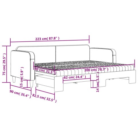 LEŻANKA ROZSUWANA Z MATERACAMI CZARNA 80X200CM TKANINA