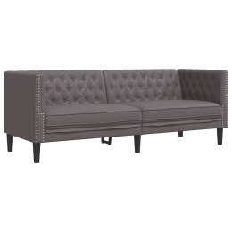 SOFA CHESTERFIELD 3-OS. SZARA TAPICEROWANA SZTUCZNĄ SKÓRĄ