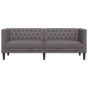 SOFA CHESTERFIELD 3-OS. SZARA TAPICEROWANA SZTUCZNĄ SKÓRĄ