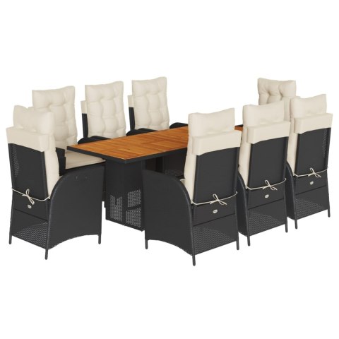9-CZ. ZESTAW MEBLI OGRODOWYCH Z PODUSZKAMI CZARNY RATTAN PE