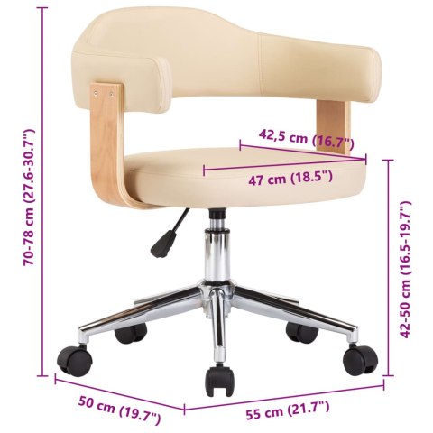 OBROTOWE KRZESŁO STOŁOWE KREMOWE GIĘTE DREWNO I EKOSKÓRA