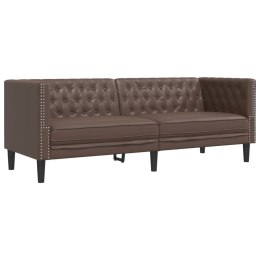 SOFA CHESTERFIELD 3-OS. BRĄZOWA TAPICEROWANA SZTUCZNĄ SKÓRĄ