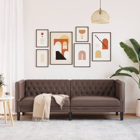 SOFA CHESTERFIELD 3-OS. BRĄZOWA TAPICEROWANA SZTUCZNĄ SKÓRĄ