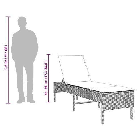 LEŻAK Z PODUSZKĄ CZARNY 55X200X44CM POLIRATTAN