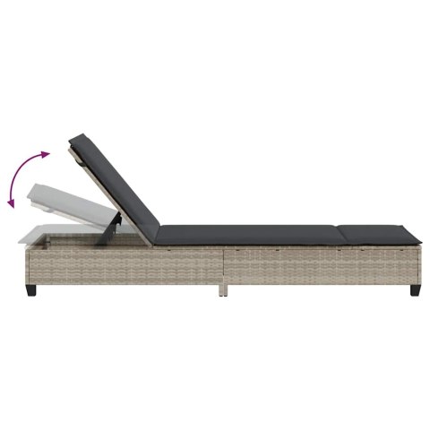 LEŻAK Z PODUSZKAMI JASNOSZARY 55X200X25,5CM POLIRATTAN