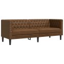 SOFA CHESTERFIELD 3-OS. BRĄZOWA SZTUCZNA SKÓRA ZAMSZOWA