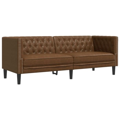 SOFA CHESTERFIELD 3-OS. BRĄZOWA SZTUCZNA SKÓRA ZAMSZOWA