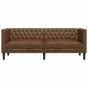 SOFA CHESTERFIELD 3-OS. BRĄZOWA SZTUCZNA SKÓRA ZAMSZOWA