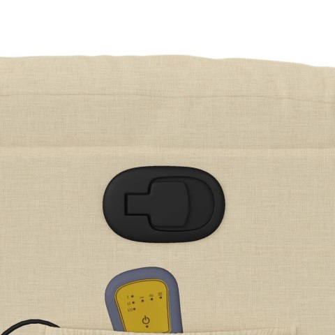 PODNOSZONY FOTEL MASUJĄCY ROZKŁADANY KREMOWY OBITY TKANINĄ