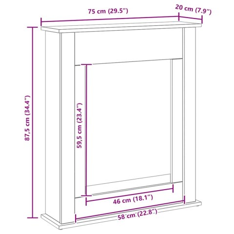 OBUDOWA KOMINKA CZARNY DĄB 75X20X87,5CM DREWNO KLEJONE