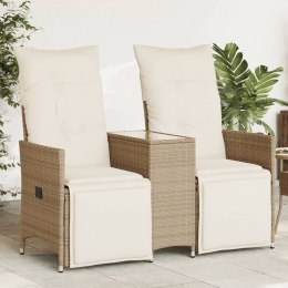 ROZKŁADANA SOFA OGRODOWA ZE STOLIKIEM 2-OS. BEŻ RATTAN PE