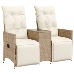 ROZKŁADANA SOFA OGRODOWA ZE STOLIKIEM 2-OS. BEŻ RATTAN PE
