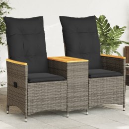 ROZKŁADANA SOFA OGRODOWA ZE STOLIKIEM 2-OS. SZARA RATTAN PE