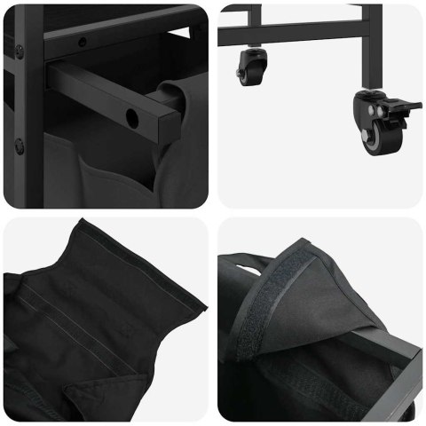 KOSZ NA PRANIE 2 PRZEGRODY Z KÓŁKAMI CZARNY DĄB