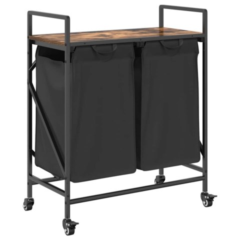 KOSZ NA PRANIE 2 PRZEGRODY Z KÓŁKAMI PRZYDYMIONY DĄB