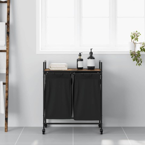 KOSZ NA PRANIE 2 PRZEGRODY Z KÓŁKAMI PRZYDYMIONY DĄB