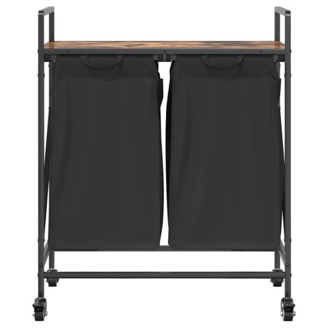 KOSZ NA PRANIE 2 PRZEGRODY Z KÓŁKAMI PRZYDYMIONY DĄB