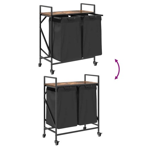 KOSZ NA PRANIE 2 PRZEGRODY Z KÓŁKAMI PRZYDYMIONY DĄB