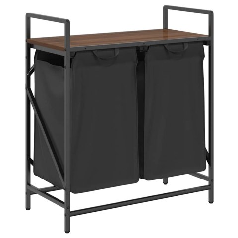 KOSZ NA PRANIE 2 PRZEGRODY Z PÓŁKĄ BRĄZOWY DĄB