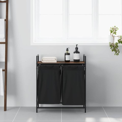 KOSZ NA PRANIE 2 PRZEGRODY Z PÓŁKĄ BRĄZOWY DĄB