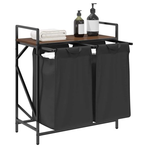 KOSZ NA PRANIE 2 PRZEGRODY Z PÓŁKĄ BRĄZOWY DĄB