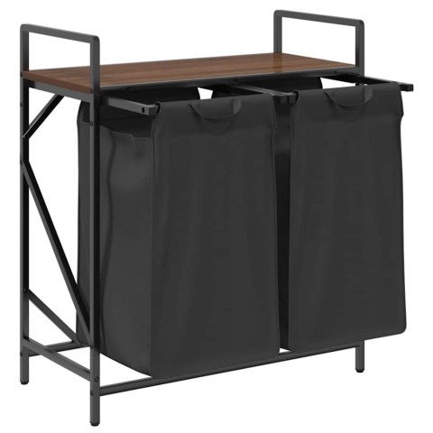 KOSZ NA PRANIE 2 PRZEGRODY Z PÓŁKĄ BRĄZOWY DĄB