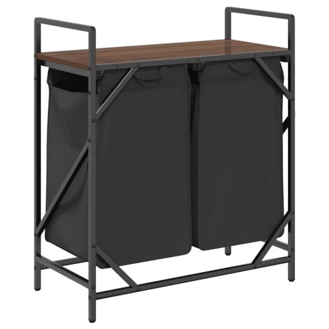 KOSZ NA PRANIE 2 PRZEGRODY Z PÓŁKĄ BRĄZOWY DĄB