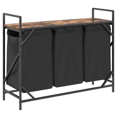 KOSZ NA PRANIE 3 PRZEGRODY Z PÓŁKĄ PRZYDYMIONY DĄB