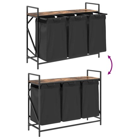 KOSZ NA PRANIE 3 PRZEGRODY Z PÓŁKĄ PRZYDYMIONY DĄB