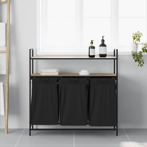 KOSZ NA PRANIE 3 PRZEGRODY Z PÓŁKAMI DĄB SONOMA