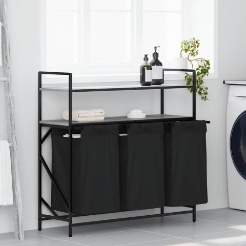 KOSZ NA PRANIE 3 PRZEGRODY Z PÓŁKAMI SZARY DĄB SONOMA