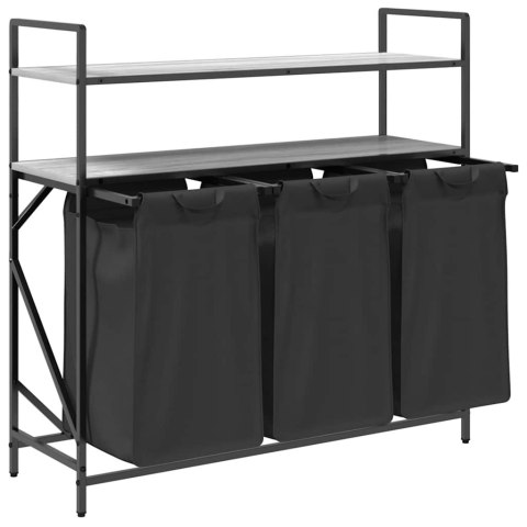 KOSZ NA PRANIE 3 PRZEGRODY Z PÓŁKAMI SZARY DĄB SONOMA