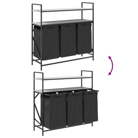 KOSZ NA PRANIE 3 PRZEGRODY Z PÓŁKAMI SZARY DĄB SONOMA