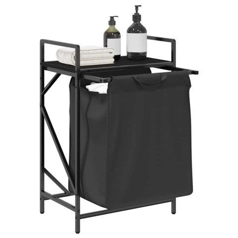 KOSZ NA PRANIE 1 KOMORA Z PÓŁKĄ CZARNY DĄB