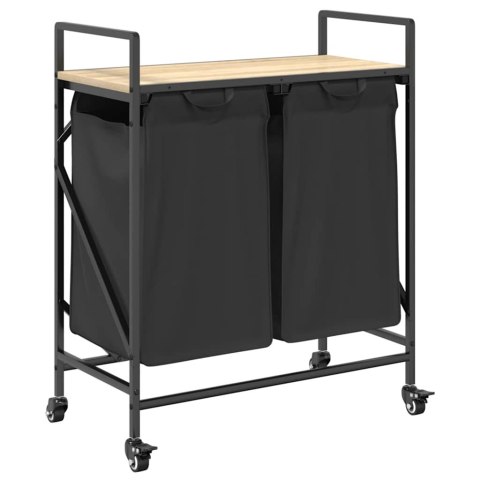 KOSZ NA PRANIE 2 PRZEGRODY Z KÓŁKAMI DĄB SONOMA