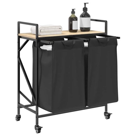 KOSZ NA PRANIE 2 PRZEGRODY Z KÓŁKAMI DĄB SONOMA