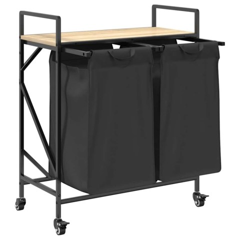 KOSZ NA PRANIE 2 PRZEGRODY Z KÓŁKAMI DĄB SONOMA