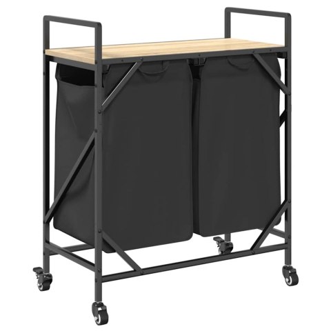 KOSZ NA PRANIE 2 PRZEGRODY Z KÓŁKAMI DĄB SONOMA