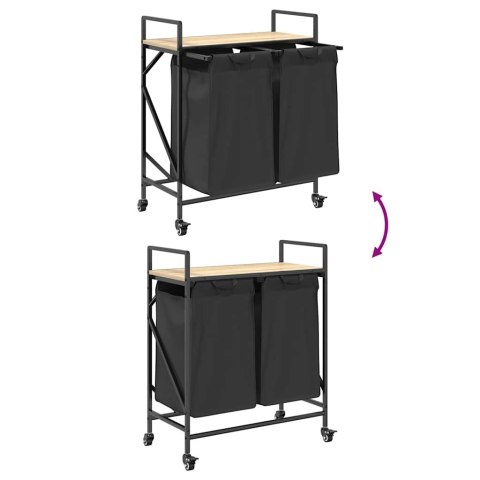 KOSZ NA PRANIE 2 PRZEGRODY Z KÓŁKAMI DĄB SONOMA