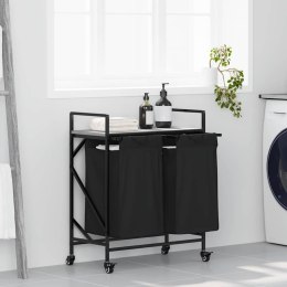 KOSZ NA PRANIE 2 PRZEGRODY Z KÓŁKAMI SZARY DĄB SONOMA