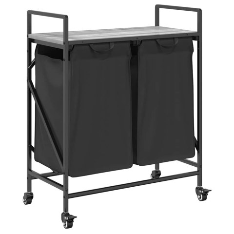 KOSZ NA PRANIE 2 PRZEGRODY Z KÓŁKAMI SZARY DĄB SONOMA